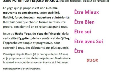 Séances d’essai le 19 et 26 Septembre de Yoga – Les jeudis de 18h à 19h30 à DIE